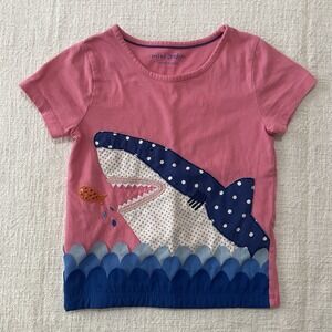 Mini Boden Shark Girls 4-5  Appliqué Shirt Short Sleeve School Preppy Pink